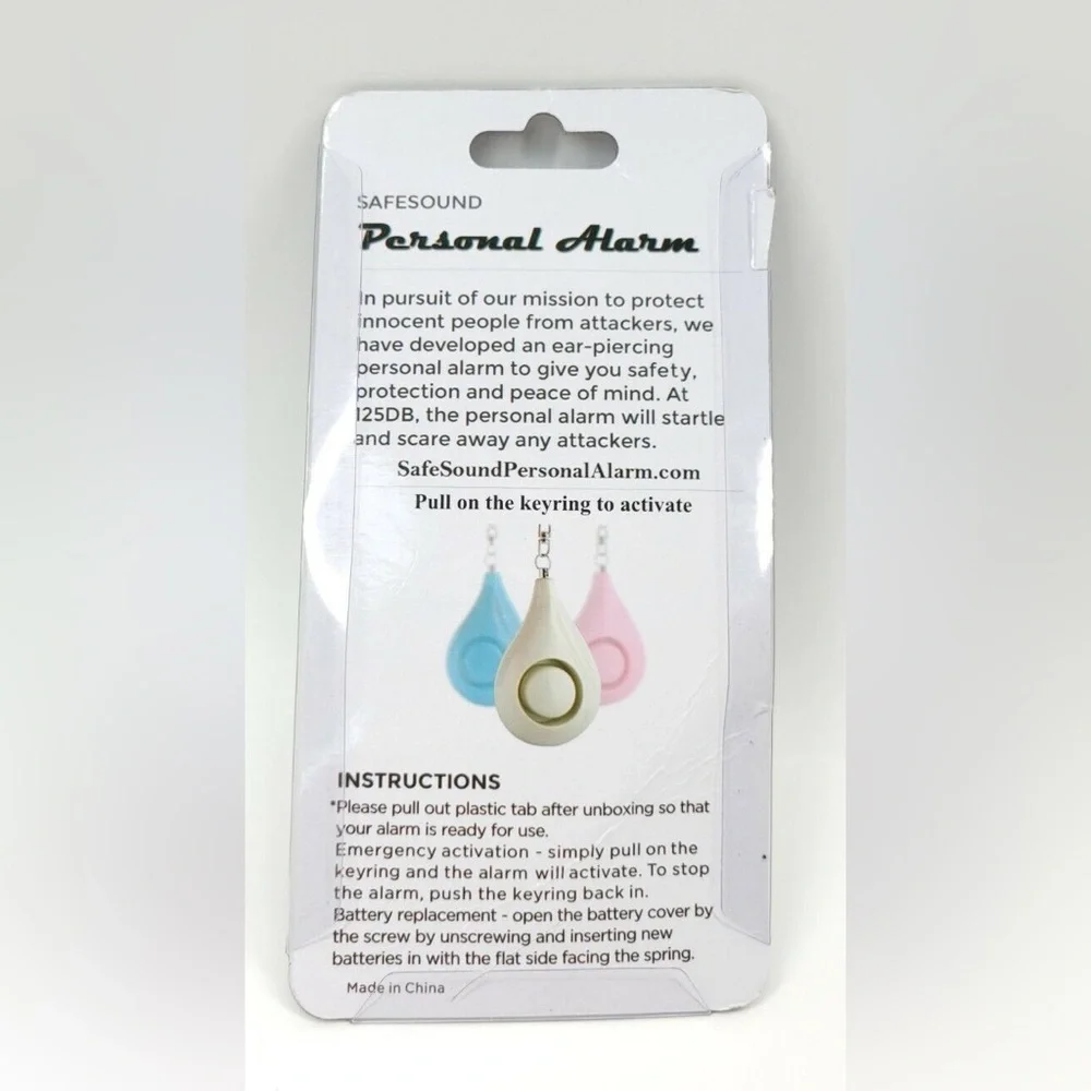 SafeSound Personal Alarm Keychain 125DB Self Defense Safety White NWT